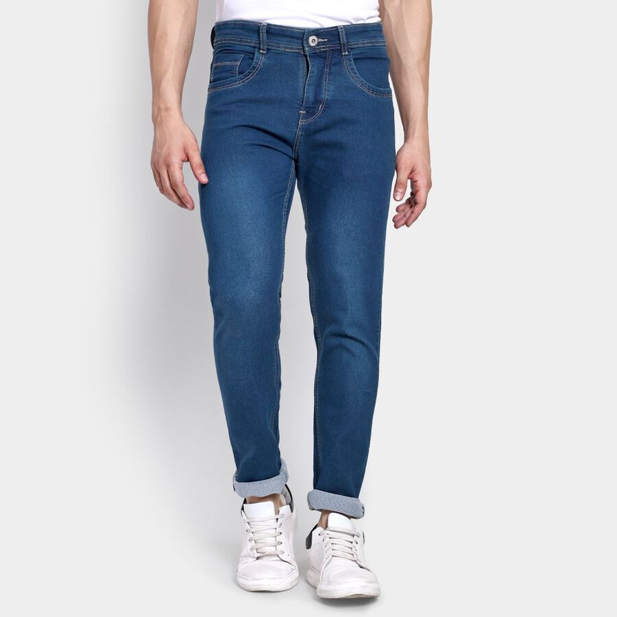 Men's Slim Fit Jeans, मध्यम नीला, large image number null